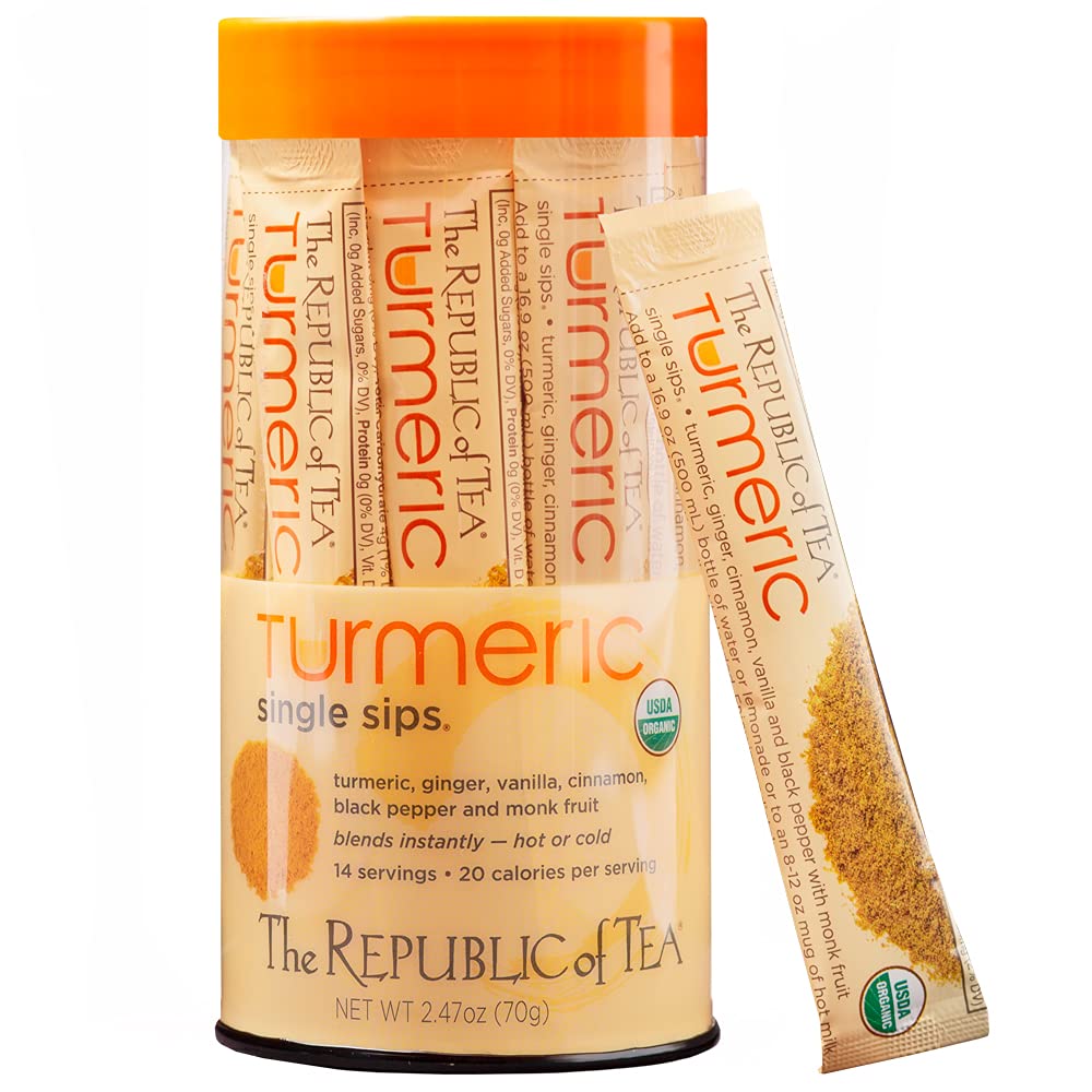 The Republic of Tea Organic Turmeric Herbal Tea, 14 Single-Serve Packets, Yellow, Model 45061