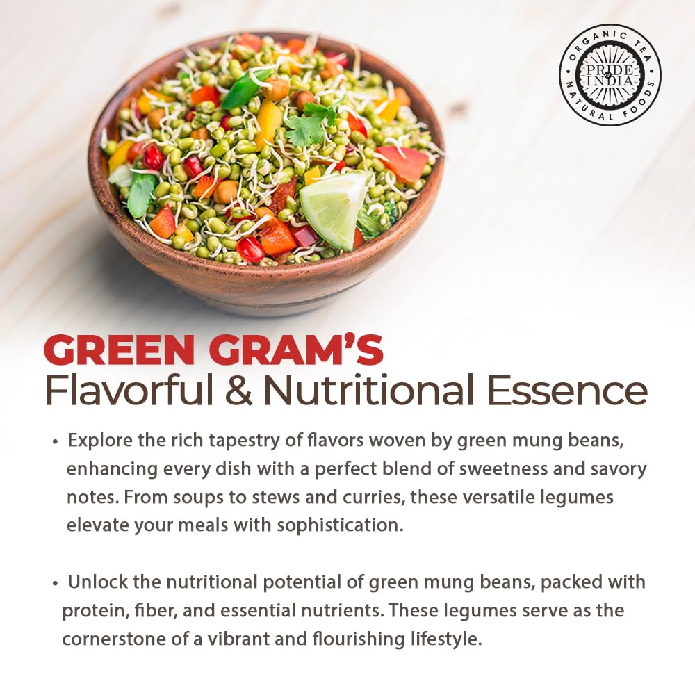 Pride Of India - Indian Whole Green Mung Gram - Protein & Fiber Rich Mung Bean Whole, 3.0 Pound Jar