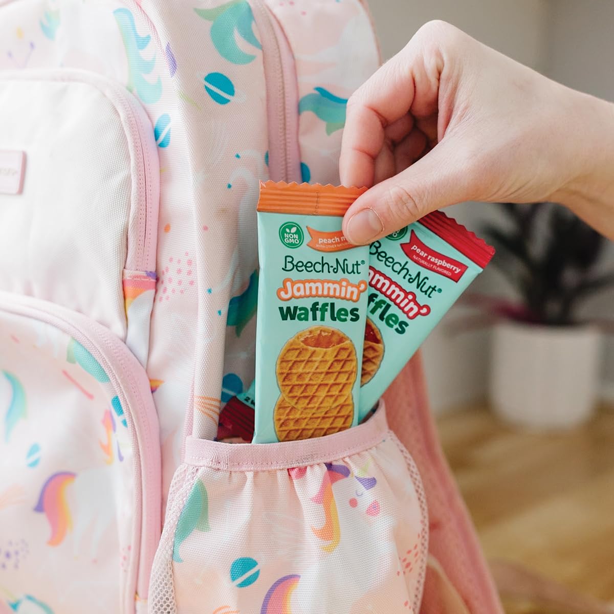 Beech-Nut Toddler Snacks Jammin Waffles With Fruit Filling For Babies & Toddlers, Pear Raspberry, 10 Boxes (50 Individually Wrapped Packs)