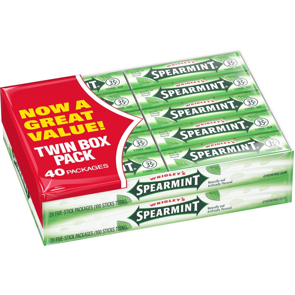 Wrigleys Gum, Spearmint, 5 Count (Pack of 40)