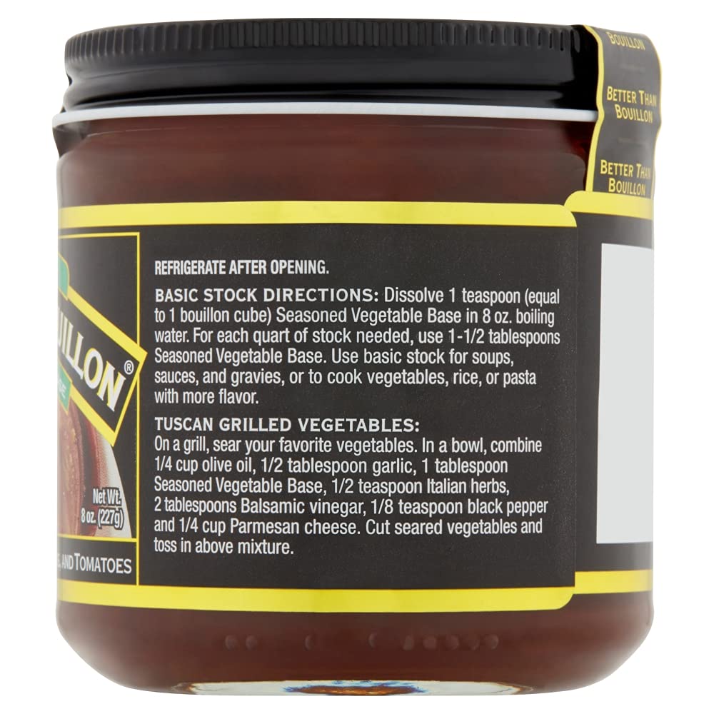 Better Than Bouillon Premium Seasoned Vegetable Base, Blendable Base For Added Flavor, 38 Servings Per Jar 8 Ounce (Pack Of 4)