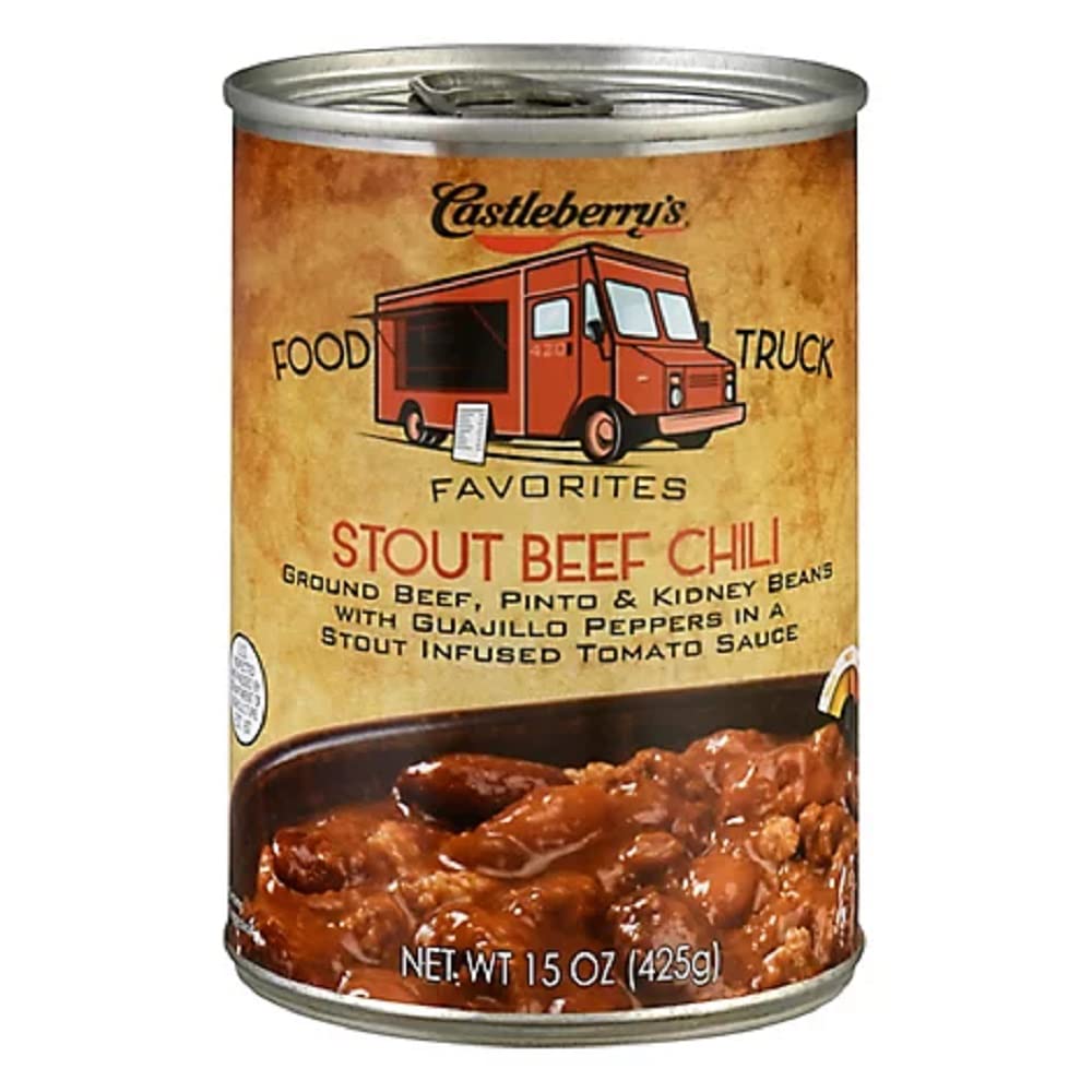 Castleberrys Stout Beef Chili, Ground Beef & Beans, 15 oz Cans, Pack of 6