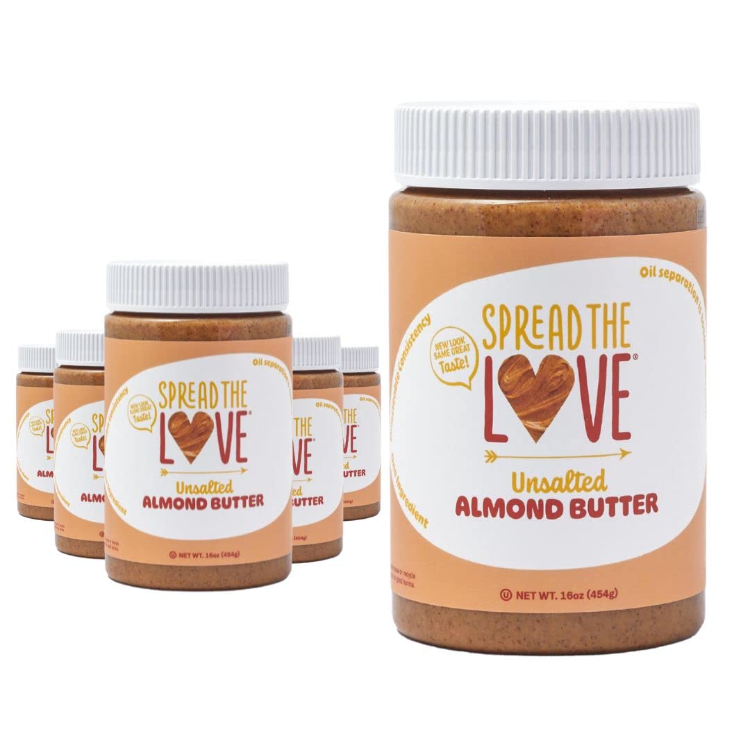 Spread The Love Unsalted Almond Butter (All Natural  Vegan  Gluten-Free  Creamy  No Added Salt  No Added Sugar  No Palm Fruit Oil  Not Pasteurized With Ppo) (6-Pack)
