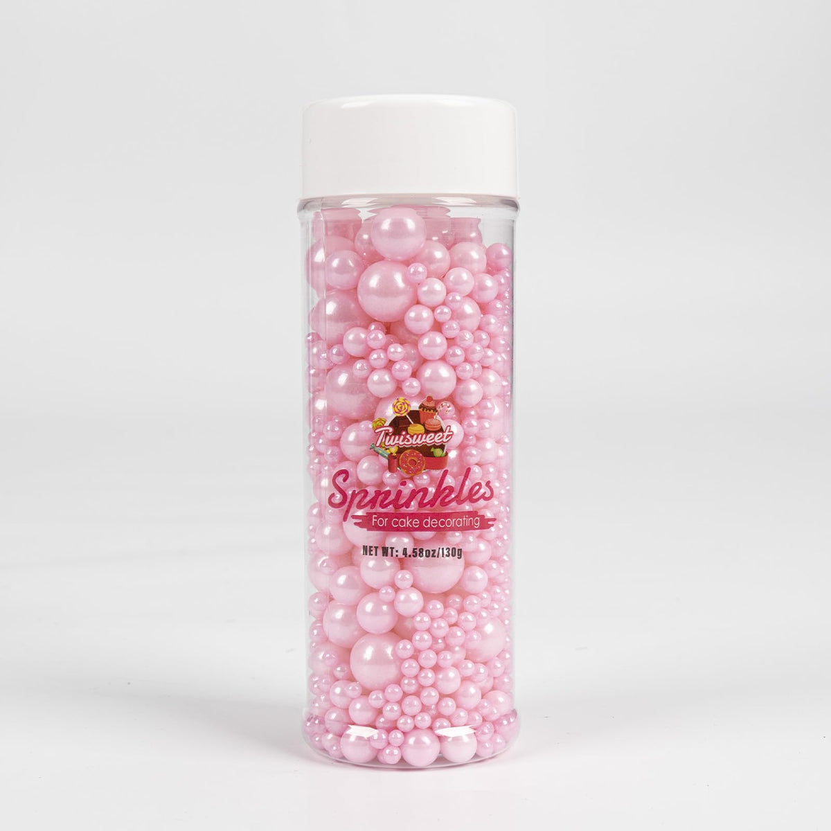 Twisweet Pink Pearl Sprinkles For Cake Decorating, Edible Sugar Pearls For Baking, Mix Size, Cake Topper Cupcake Cookie Ice Cream Dessert Decorations, Baby Shower Wedding Birthday Valentine Supplies (130G/4.58Oz)