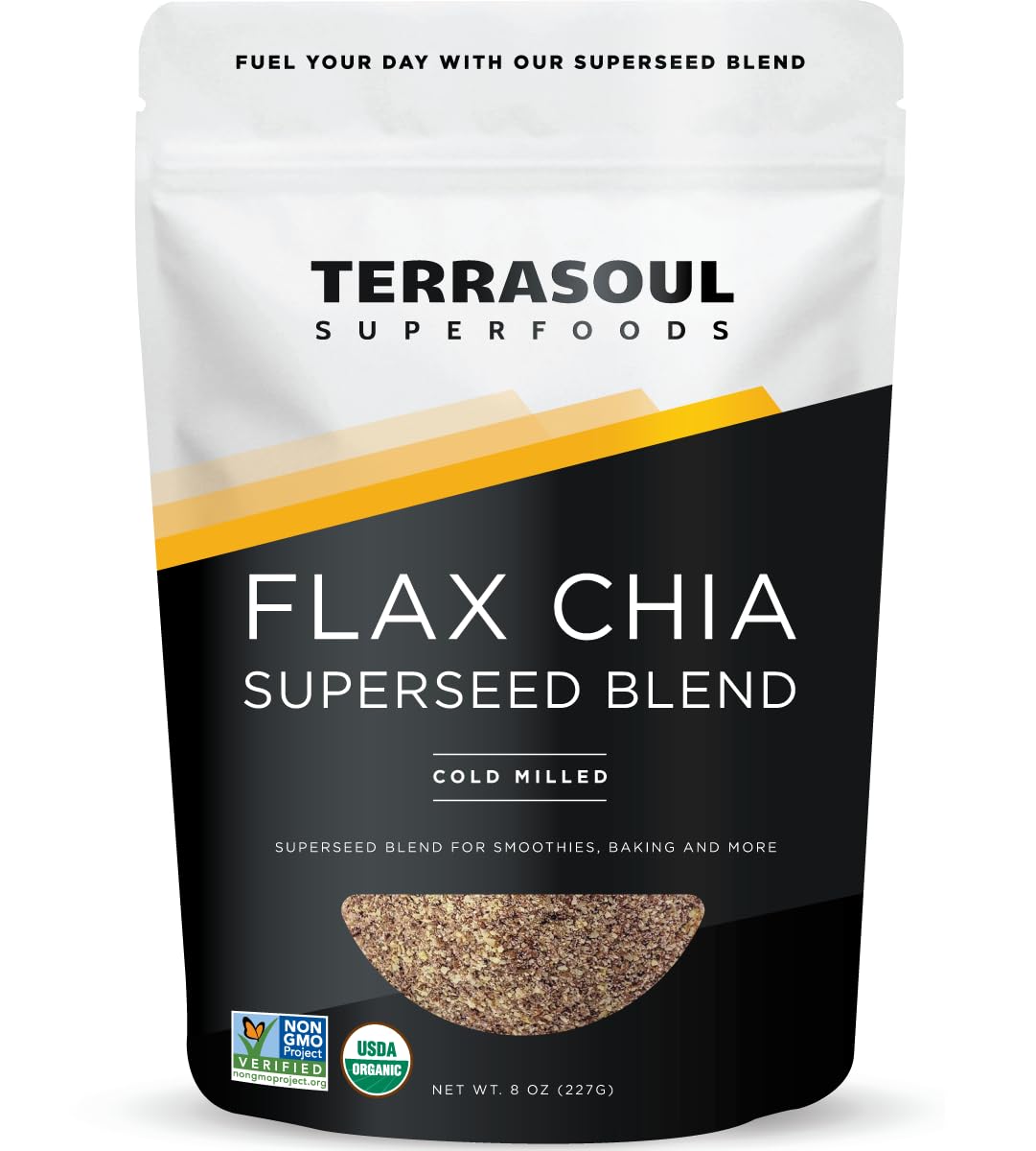 Terrasoul Superfoods Organic Flax Chia Blend  8 Oz - Cold Milled Flax | Chia Seeds | Superseed Boost For Energy & Wellness