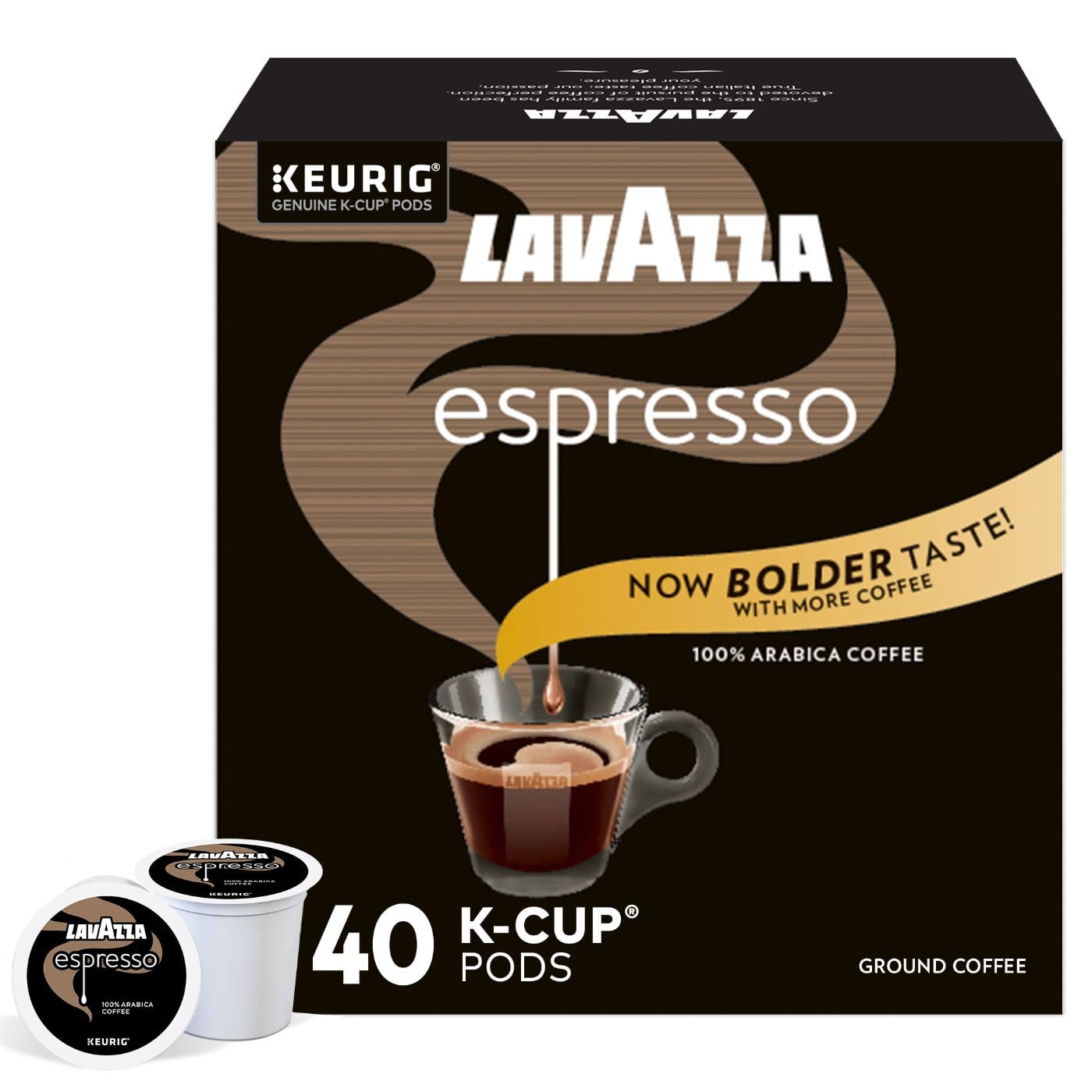 Lavazza Espresso Italiano Single Serve Coffee K-Cup Pods For Keurig Brewer, 40 Count (Pack Of 4) 100% Arabica, Medium Roast With