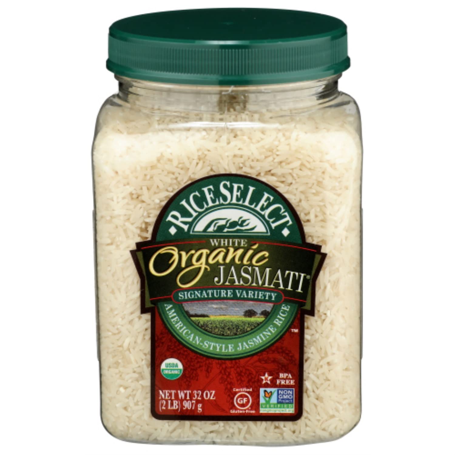RiceSelect Organic Jasmati Rice, 32-Ounce Jars, 4-Pack, 2 Pound Total, Model 905616