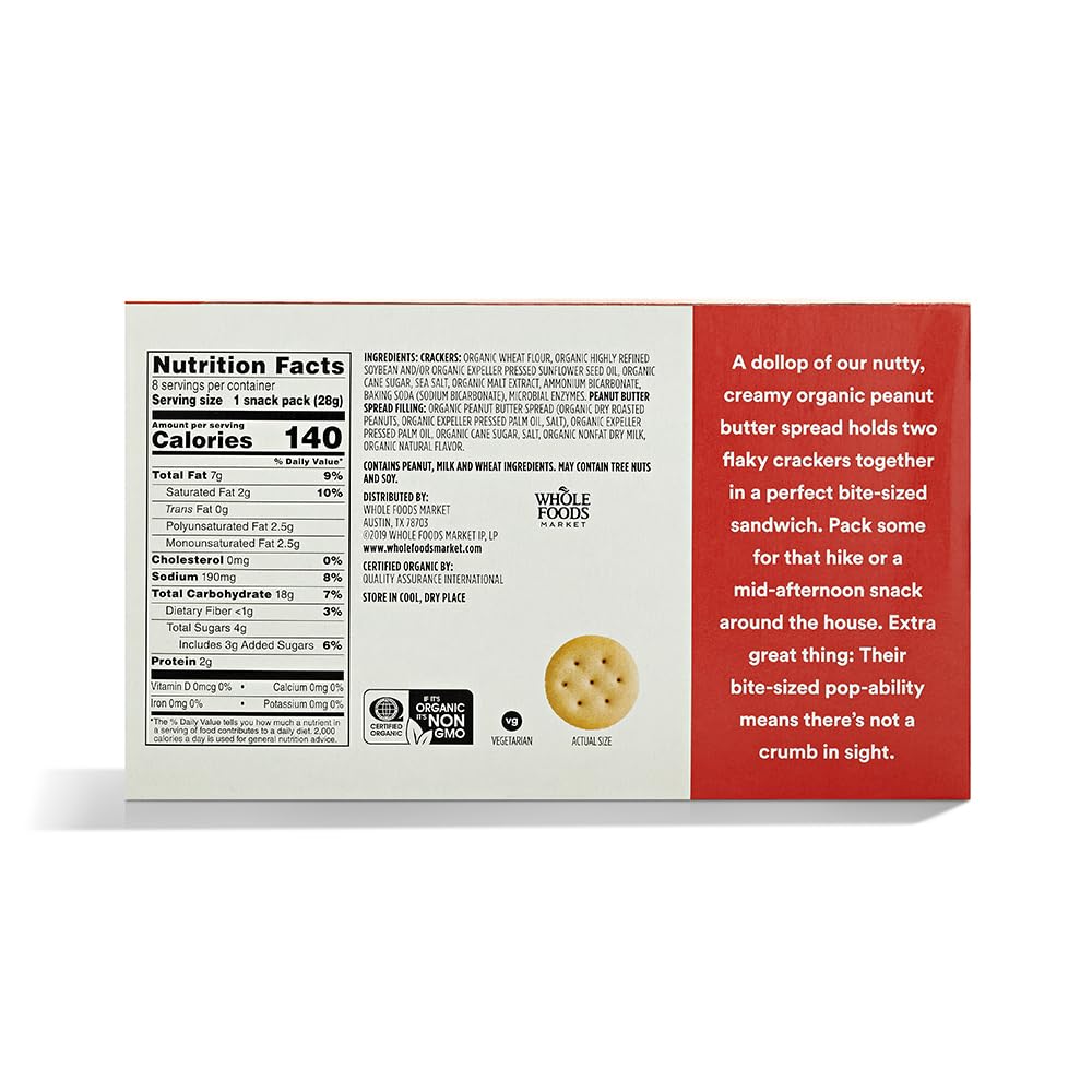 365 by Whole Foods Market, Organic Mini Peanut Butter Sandwich Crackers 8 Count, 1 Ounce