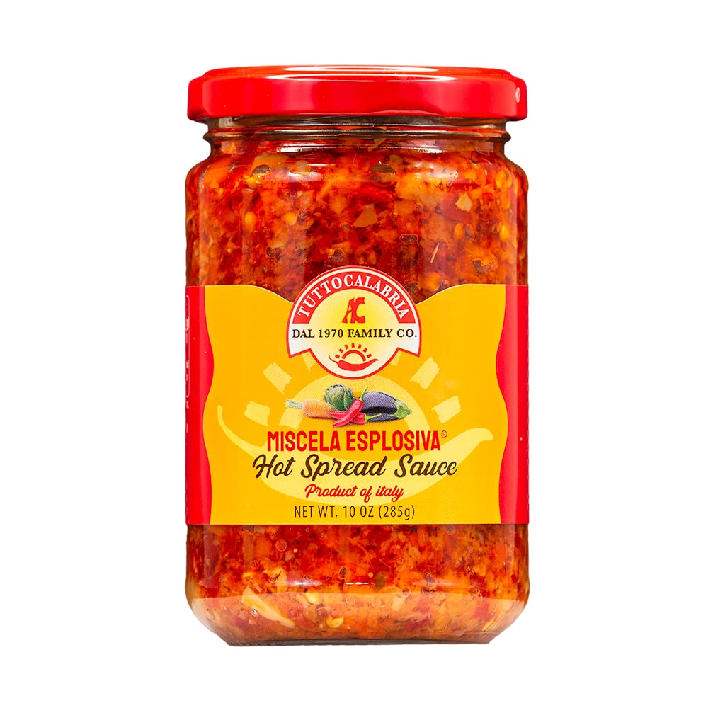 Tuttocalabria Hot Spread Sauce, Miscela Esplosiva, 10 Oz (285G), Minced Calabrian Chili & Giardiniera Vegetables