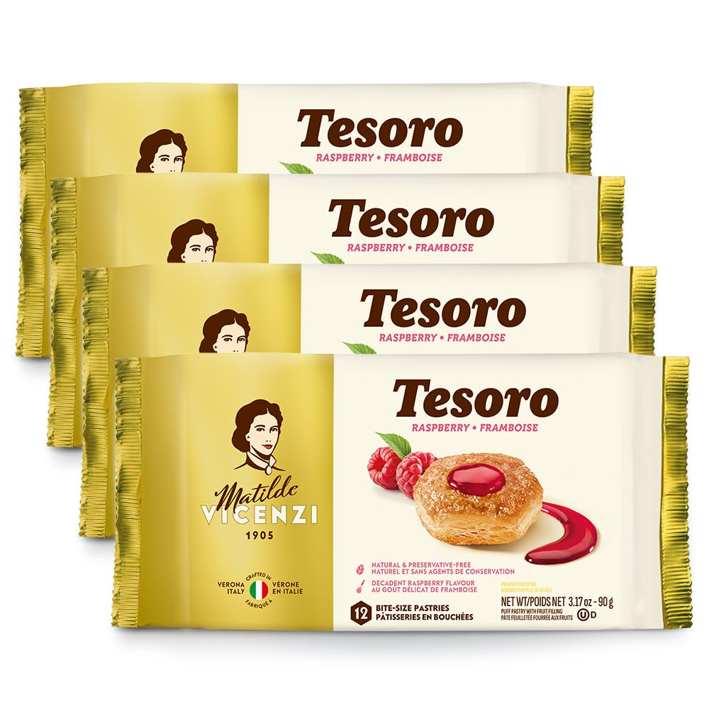 Pasticceria Matilde Vicenzi Raspberry Cream Filled Puff Pastry, Kosher Dairy, 3.17oz (90g), 4-Pack