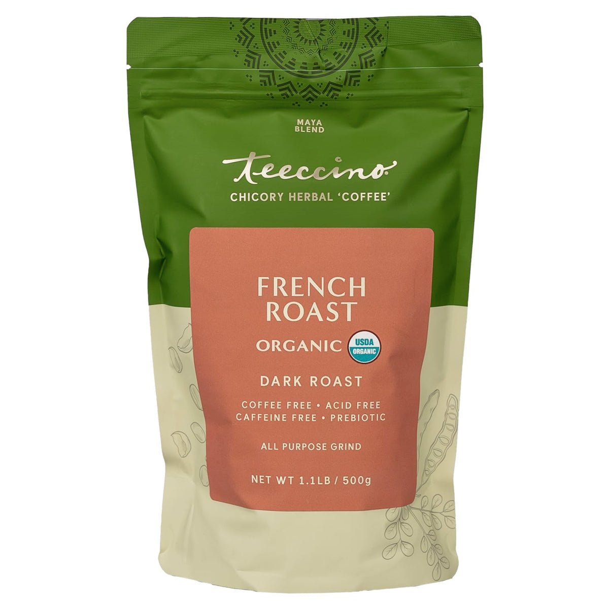 Teeccino French Roast Chicory Coffee Alternative, Caffeine-Free, Dark Roast, 1.1 Pound