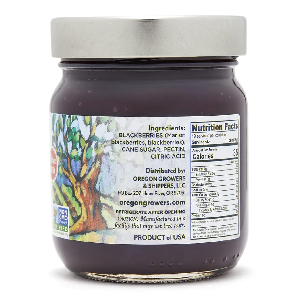 Oregon Growers Marionberry Fruit Spread - Marionberry Jam Made In Oregon, Blackberry Jam, Blackberry Fruit Spread, All Natural Ingredients, Non-Gmo - 12 Oz (Pack Of 6)