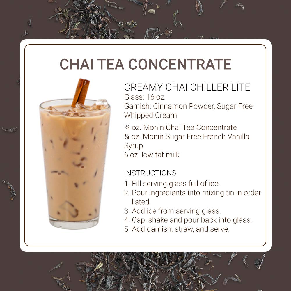 Monin - Chai Tea Concentrate, Spiced Green Tea Flavor, Natural Flavors, Great for Spiced Chai Teas, Coffee Drinks, Dessert Cockt