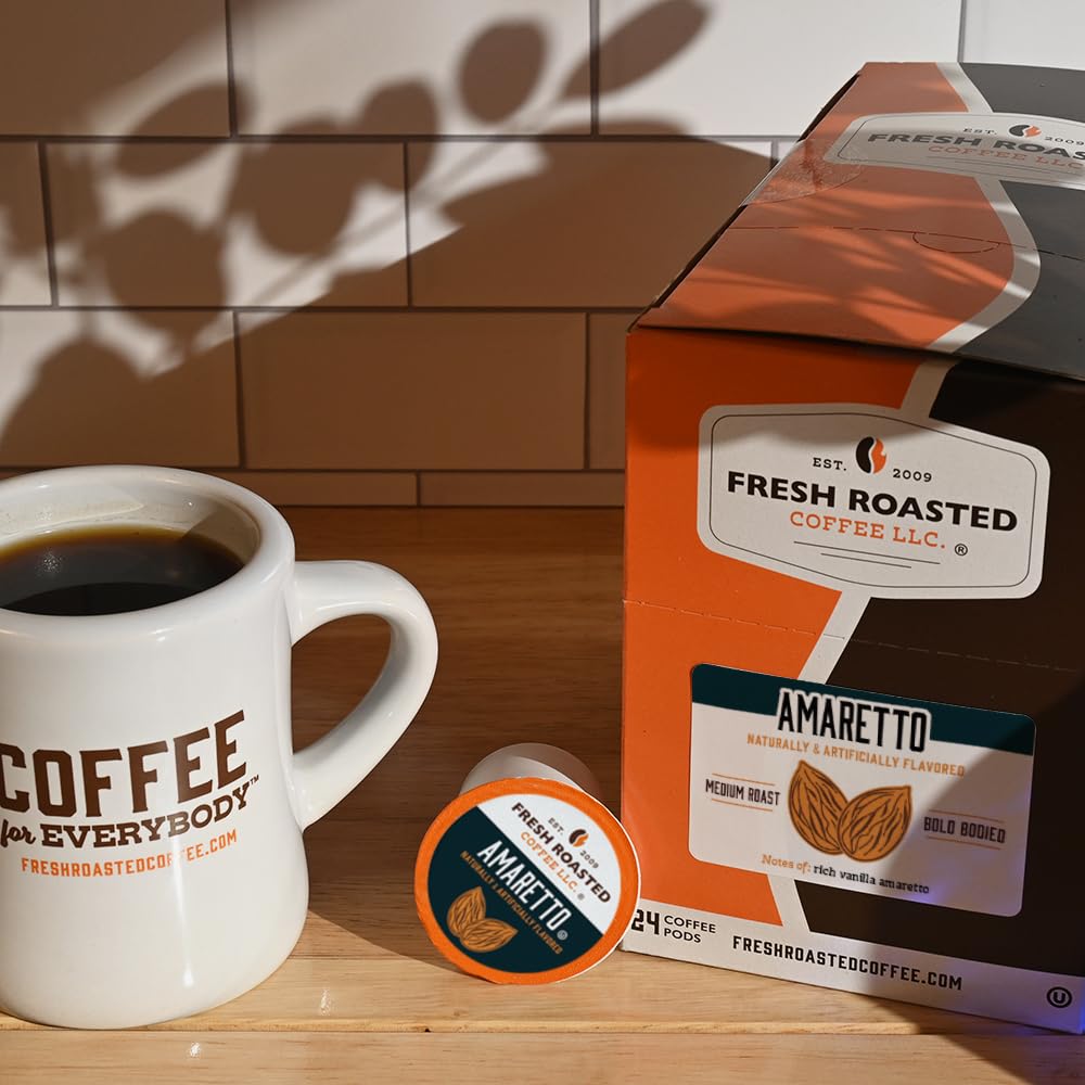 Fresh Roasted Coffee, Amaretto, Flavored Coffee Pods, 72 Count