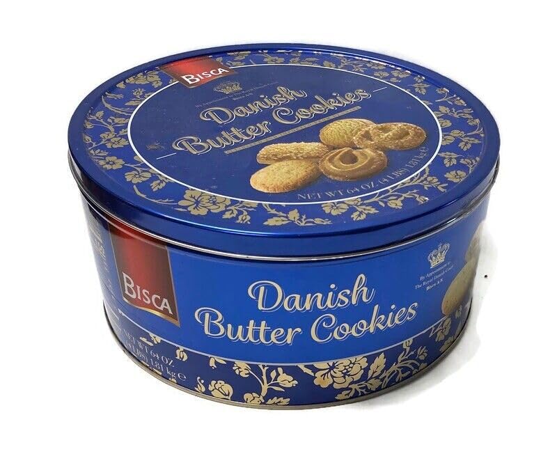 Bisca Danish Butter Cookies, 64 oz Tin, 4 Pound Pack, Delicious