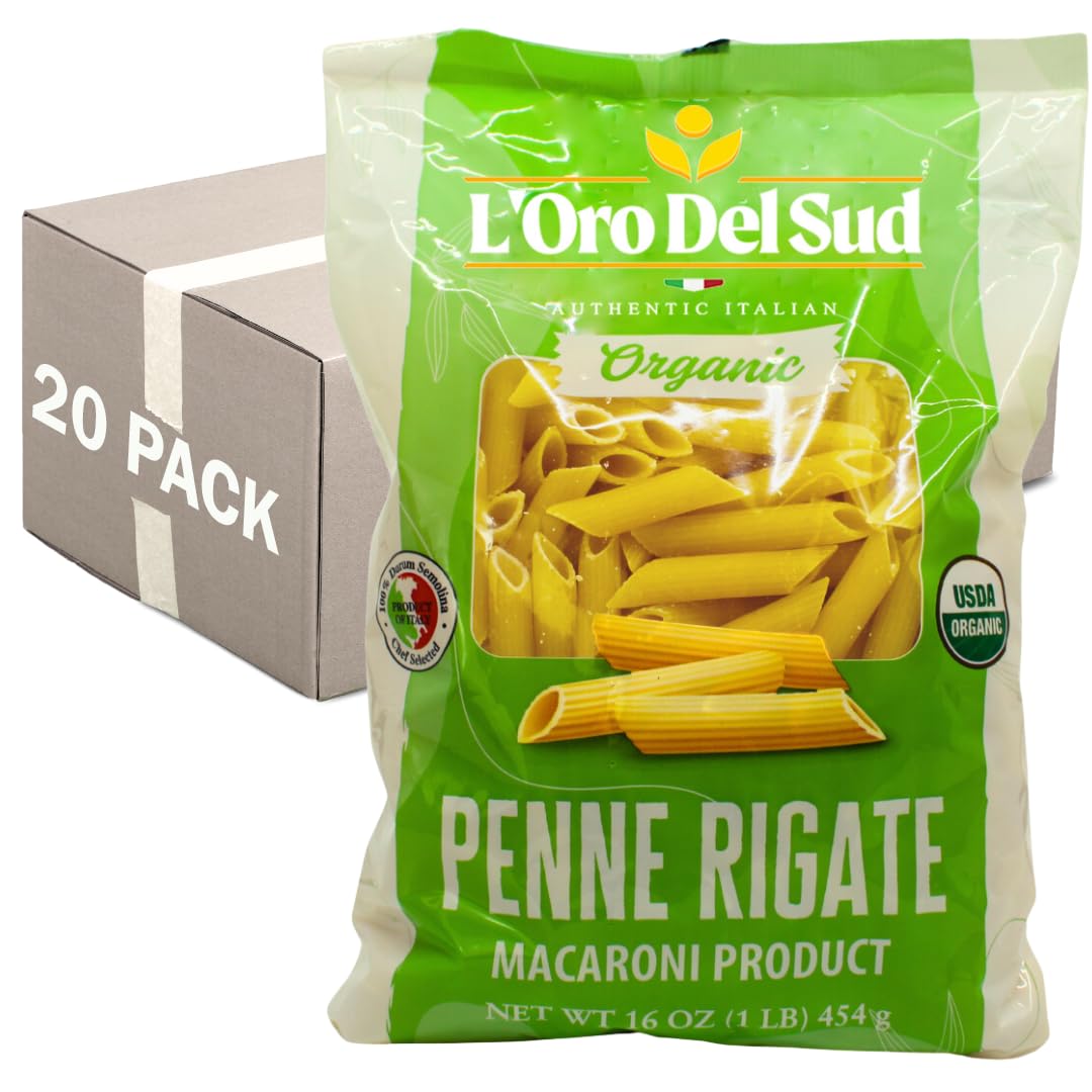 Organic Penne Rigate, 100% Durum Wheat, Italian Pasta, Premium Quality Product of Italy (20 pack x 16 Oz) Non GMO, Vegan, Kosher