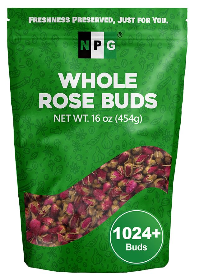 Npg Freeze Dried Rose Buds 16 Oz  Approx. 1 024 Whole Buds  Aromatic Herbal Tea & Edible Flowers For Baking  Bath  Soap Making  Crafts & Potpourri  Resealable Pack For Freshness  No Preservatives