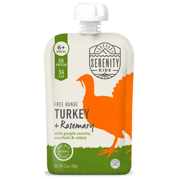 Serenity Kids 6+ Month Baby Food Puree Pouches with Ethically Sourced Meat & Organic Veggies - 3.5 Oz BPA-Free Pouch - Free Rang