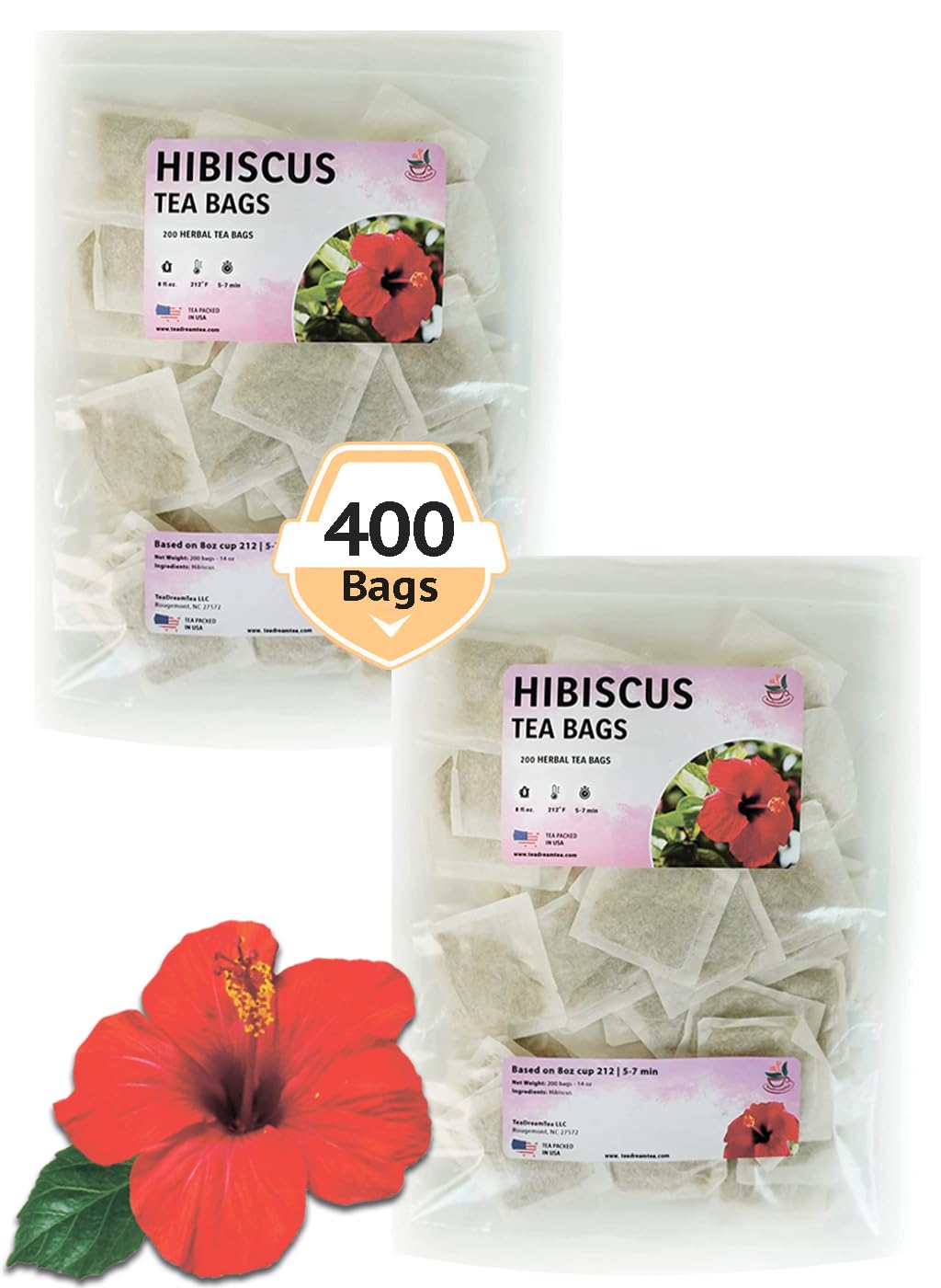 Teadreamtea Hibiscus Tea Bags | 400 Bleach-Free Tea Bags | Caffeine Free | Dried Hibiscus Flowers |Hibiscus Flower Tea | Dried Flower Tea |Herbalhibiscus