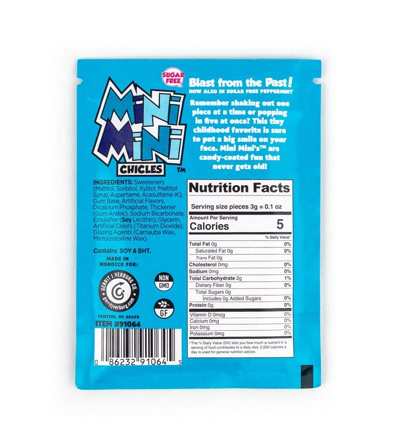 Gerrits Mini Mini Chicles, Sugar Free Mint Gum, 0.58 Ounce Pouches - 20 Count Display Box