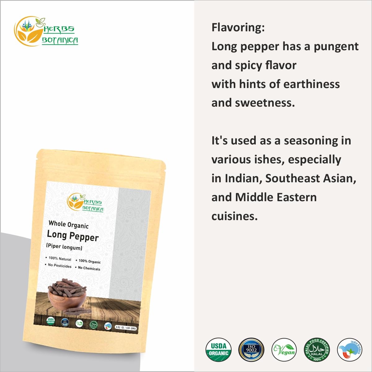 Herbs Botanica Long Pepper Whole Organic Piper Longum Black Peppercorns Pippali Whole Piper Indian Pure Longum Natural Poivre Wh