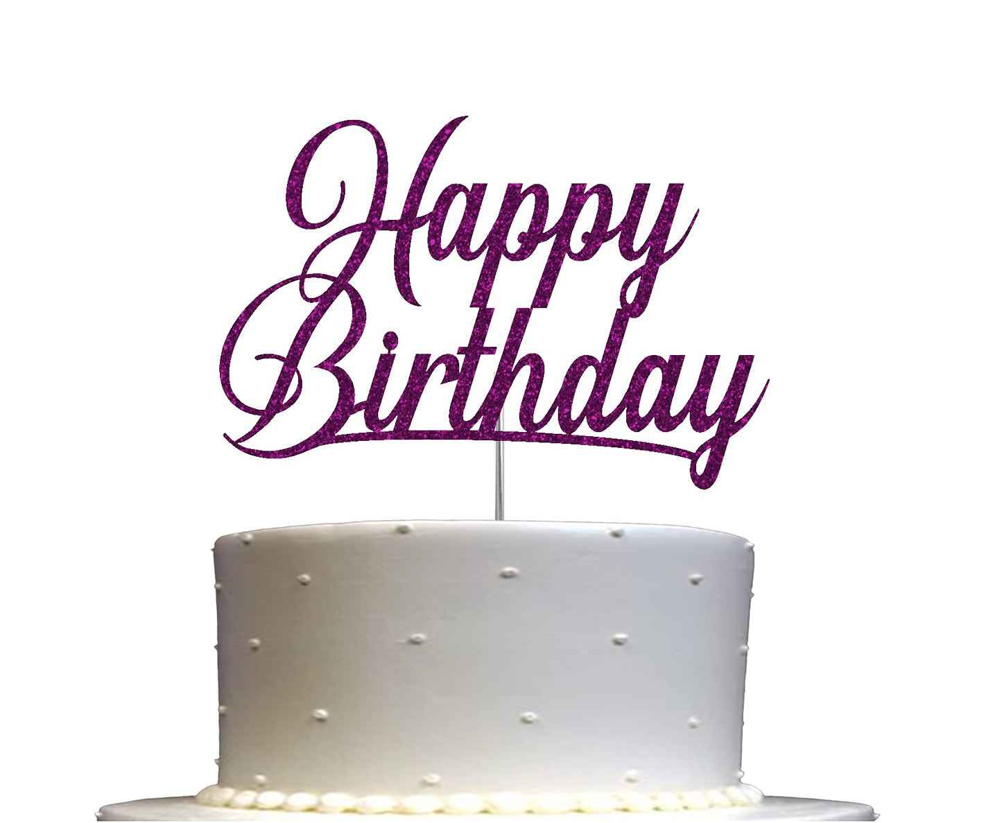 RokAPary Happy Birthday Glitter Cake Topper, Sturdy Double-Sided Acrylic, Purple