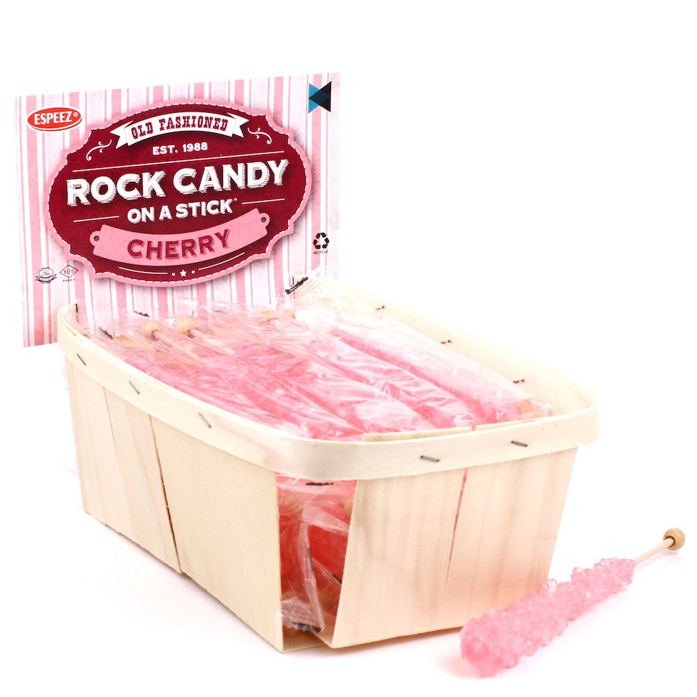 Espeez Extra Large Rock Candy Sticks - 18 Count Pink Cherry - Individually Wrapped for Parties, Favors, Buffets, Showers