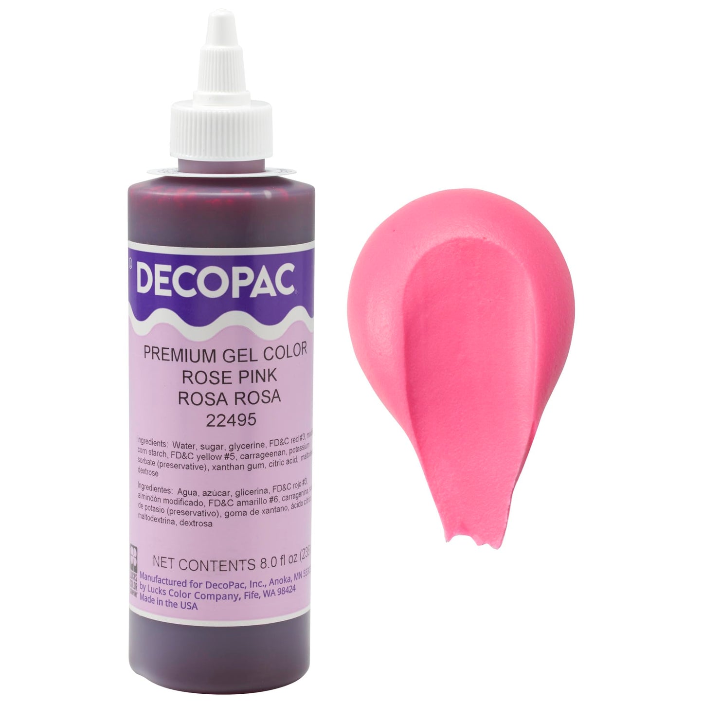 DecoPac Premium Gel Food Color, Edible Coloring, 8oz, Rose Pink, Model 22495
