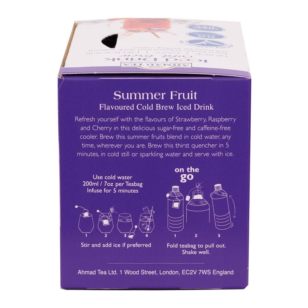 Ahmad Tea Herbal Tea, Cold Brew Summer Fruits Teabags, Iced Tea, 20 ct (Pack of 1) - Decaffeinated