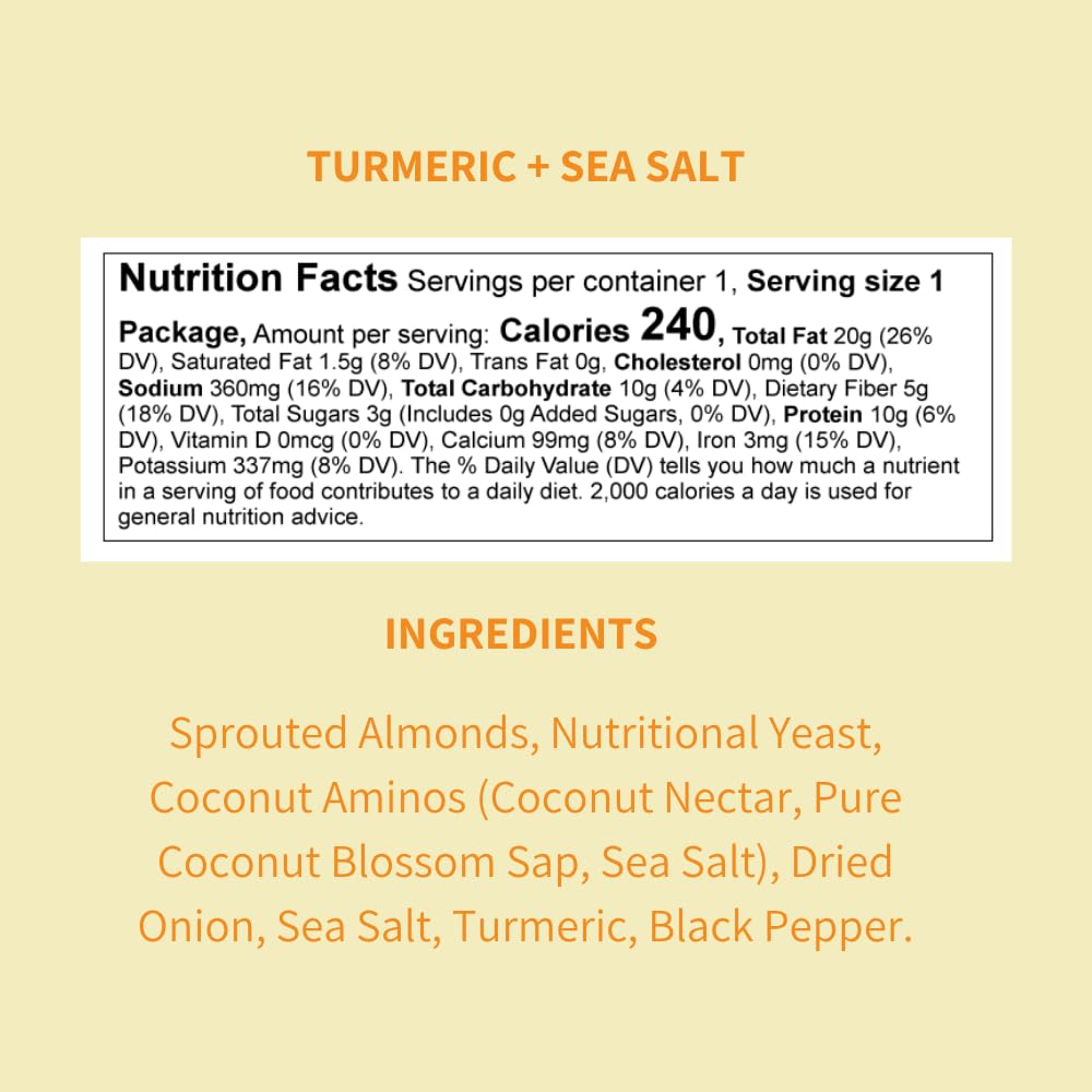 Daily Crunch, Turmeric and Sea Salt Sprouted Almonds, Minis (1.5oz, Pack of 8) - Savory Spices, Sea Salt and Turmeric, Sprouted