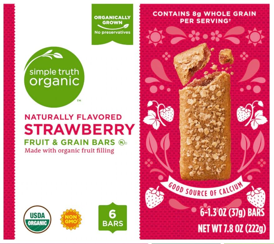 Simple Truth Organic Strawberry Fruit & Grain Bars, USDA Organic, Non-GMO, 8g Whole Grain, 6 Bars (2 Pack)