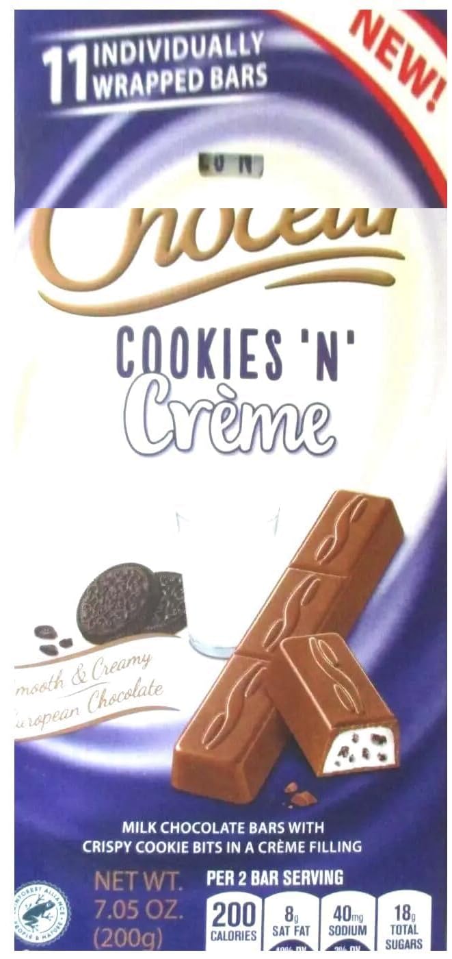 Cookies N Cream Filled Milk Chocolate Bars, Snack Snacking Food Gift Treat, 7oz Choceur Candy