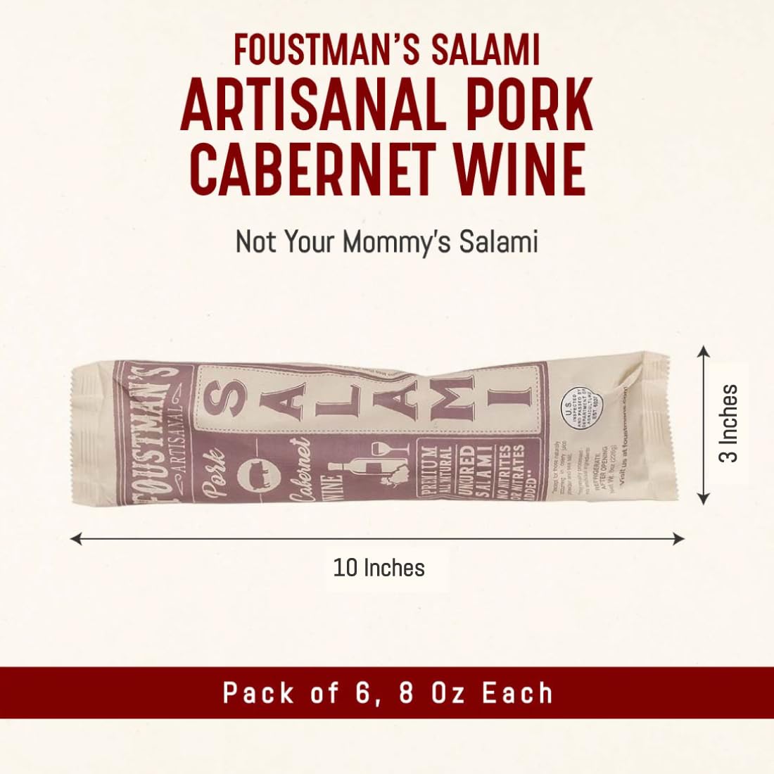 Foustmans Salami Pork, Nitrate-Free, Gluten-Free, Dairy-Free, 8 Oz Each, Pack of 6