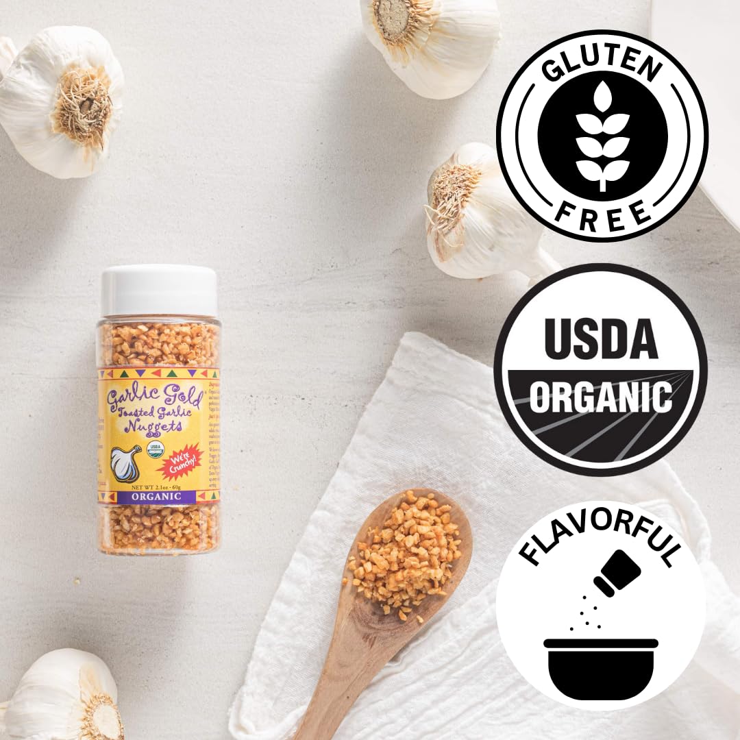 Organic Garlic Gold Nuggets, Crunchy Roasted Garlic Seasoning Granules, Sodium Free no MSG Free, Vegan Keto Paleo Friendly Food,