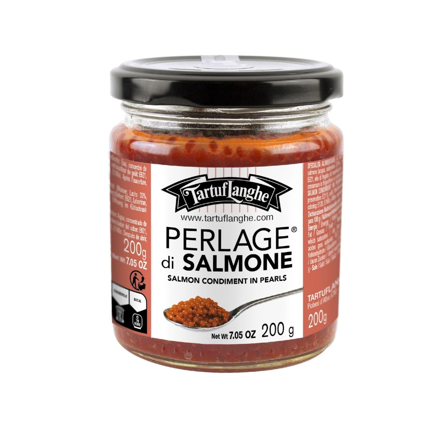 Tartuflanghe Salmon Perlage Pearls - Stylish Italian Truffle Pearls  Perfect For Enhancing Dishes  Gourmet Gift - 200G Jar 7.05 Oz