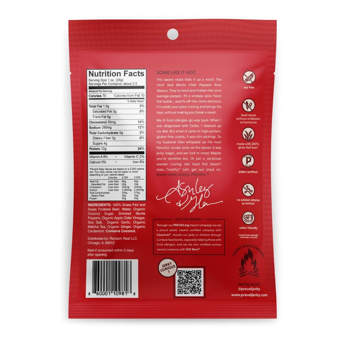PREVAIL Grass Fed Beef Jerky Variety Pack - Low Sodium, Gluten Free, 4 Bags, 2.25 Ounce Each - Umami, Spicy, Lemongrass, Original