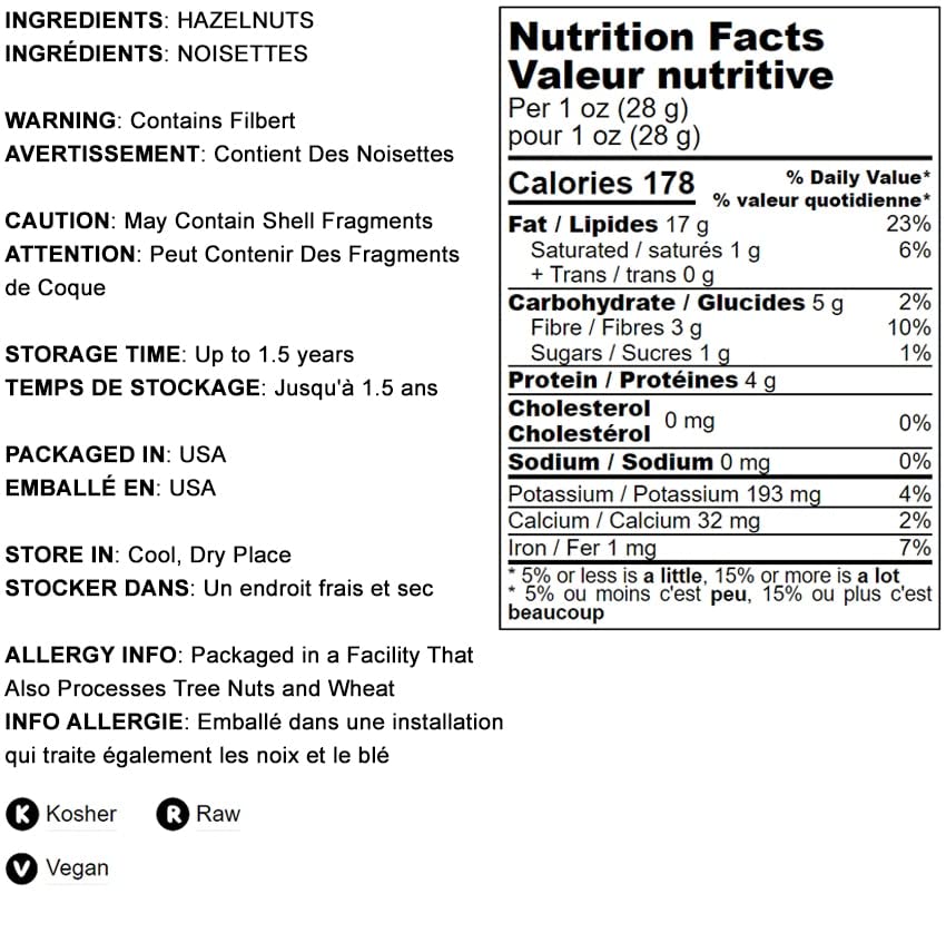 Food To Live - Raw Hazelnuts, 8 Ounces Non-Gmo Verified, Filberts, Whole Nuts, No Shell, Unsalted, Kosher, Vegan, Bulk. Wholesome Snack. Rich In Vitamin E. Great For Baking, Trail Mixes.