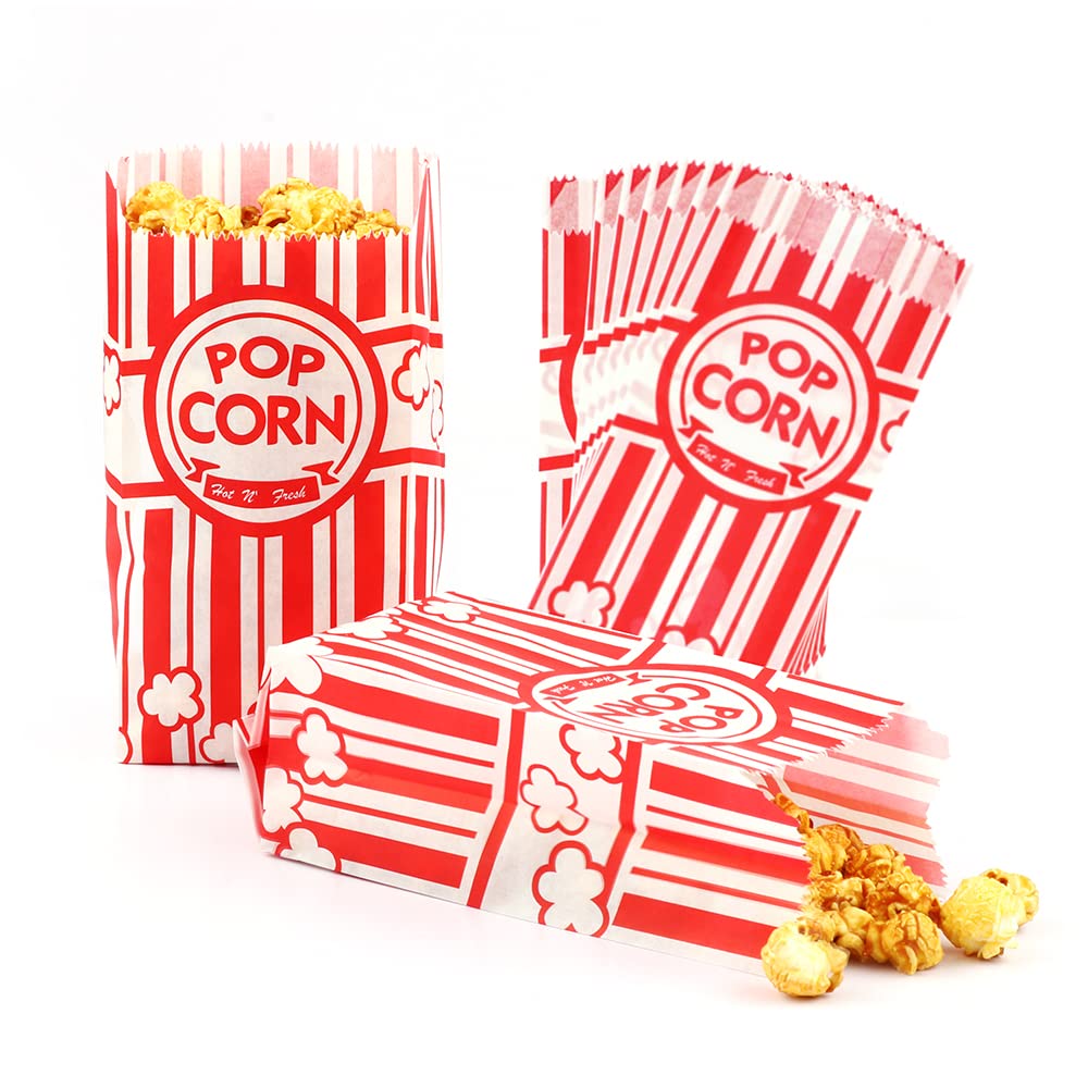 Zahaat Popcorn Bags, 1 OZ Red and White, Paper, Small, Bulk for Movie, Theater, Carnival Party