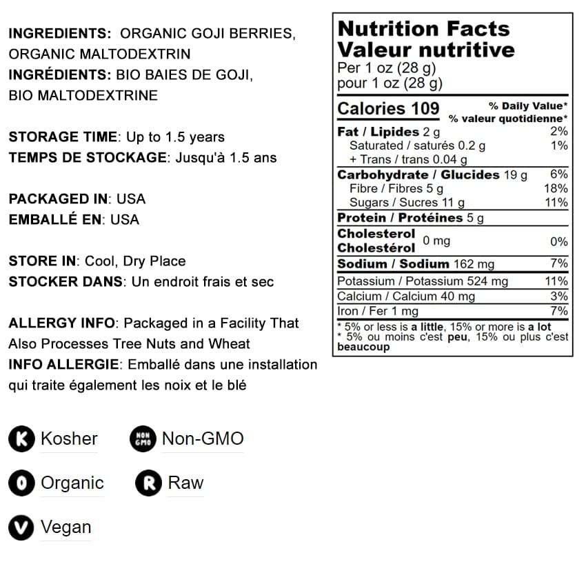 Food To Live Organic Goji Berry Powder, 5 Pounds Non-Gmo, Kosher, Vegan, Bulk, Contains Maltodextrin