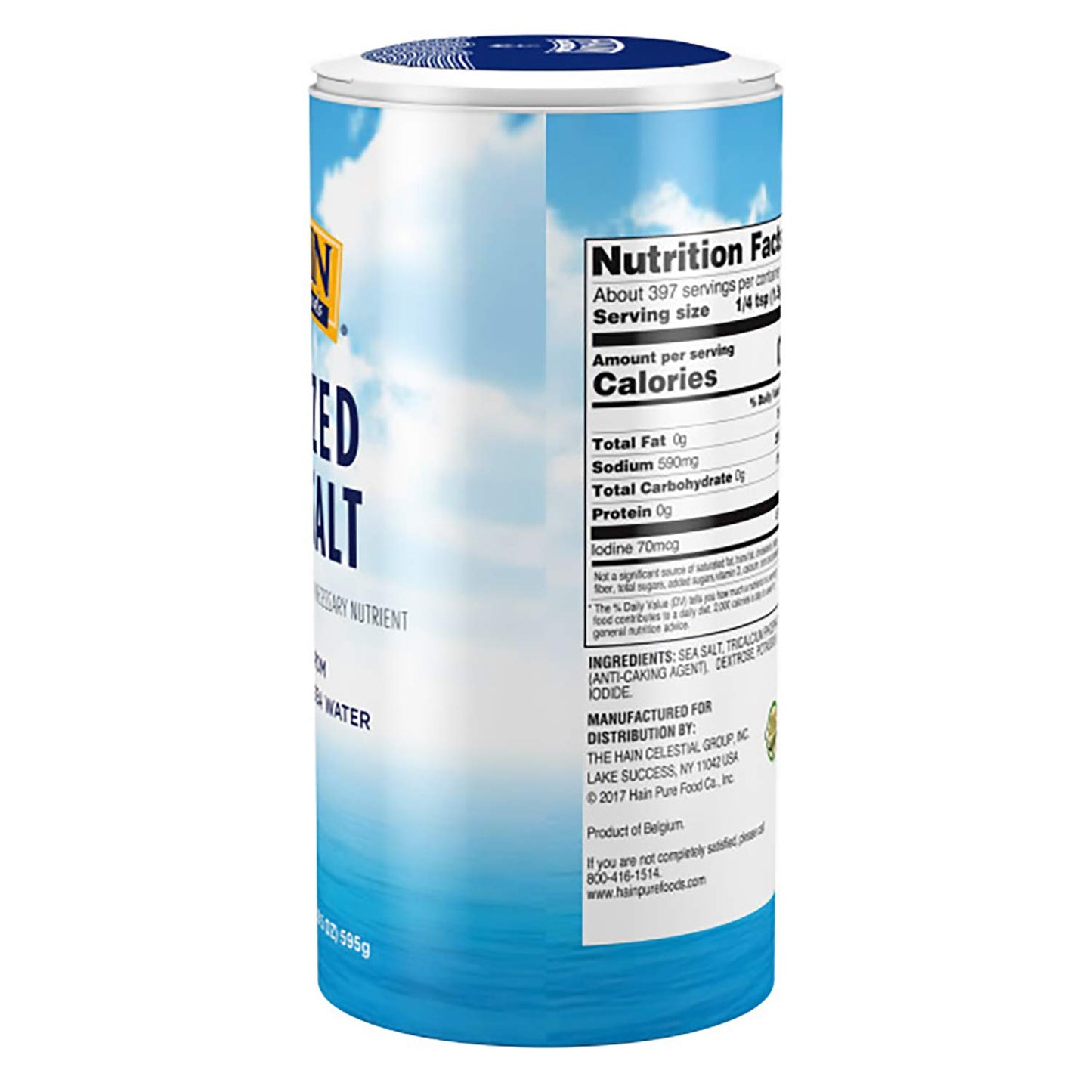 Hain Celestial Iodized Sea Salt, 21 Oz, Pack of 1, Pure Food Seasoning
