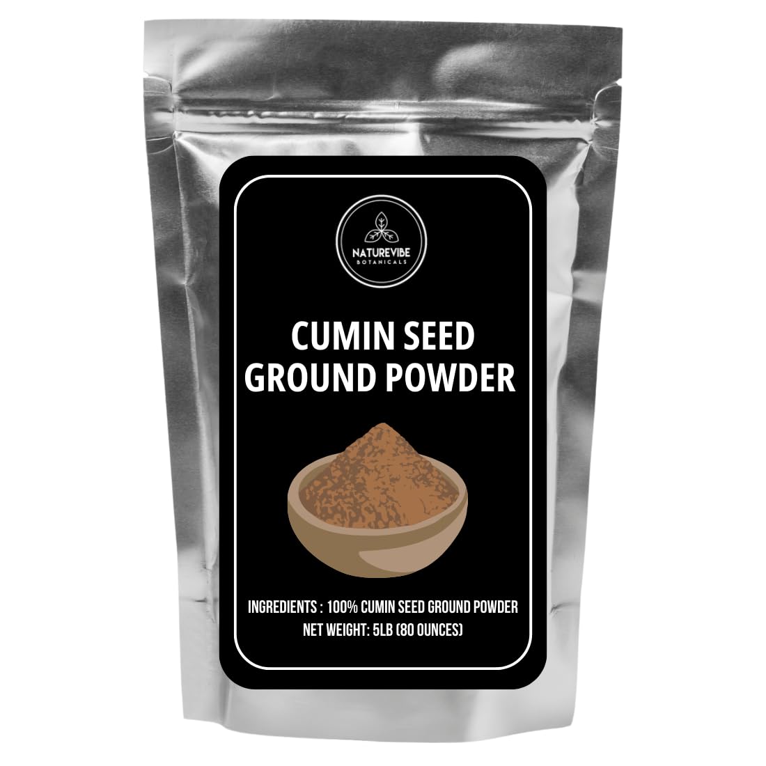 Cumin Seed Powder By Naturevibe Botanicals  5Lb (Cuminum Cyminum L.) | Top-High Standardnd Raw Cumin Ground | Adds Flavor And Taste (80 Ounces) [Packaflavor Blendg May Vary]