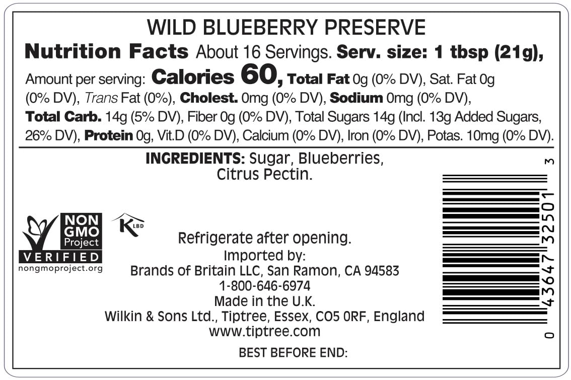 Tiptree Wild Blueberry Preserve, 12 Ounce Jar