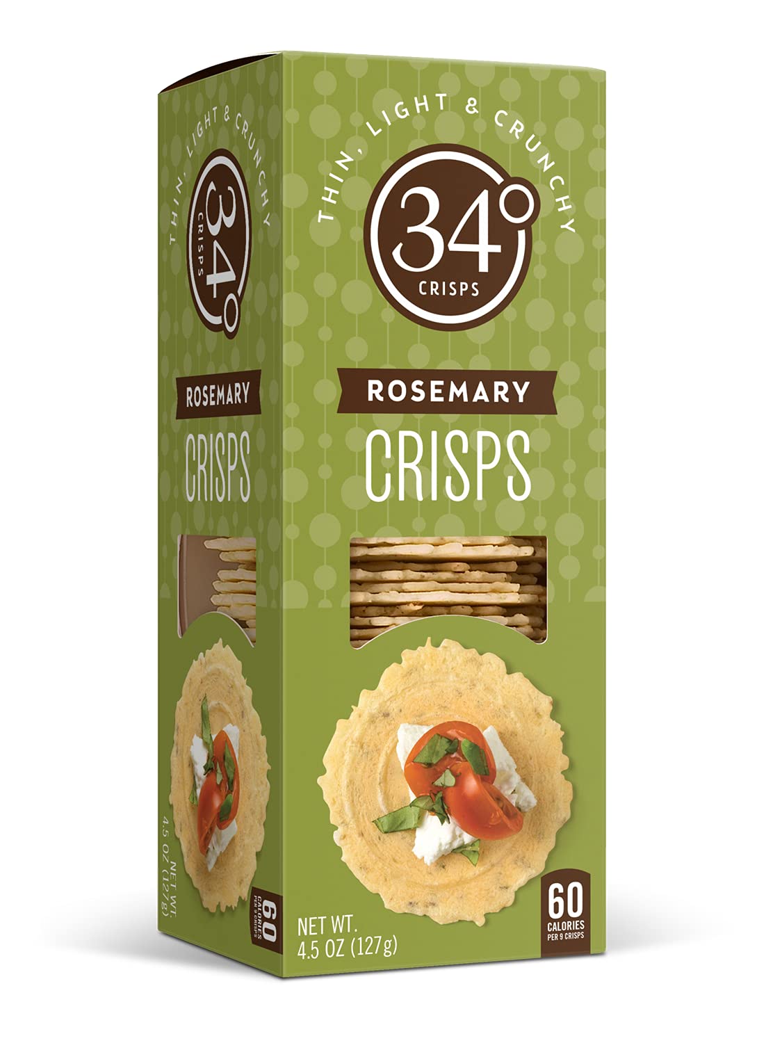 34 Degrees Crisps | Rosemary Crisps | Thin, Light & Crunchy Rosemary Crisps, 12 Pack (4.5oz)