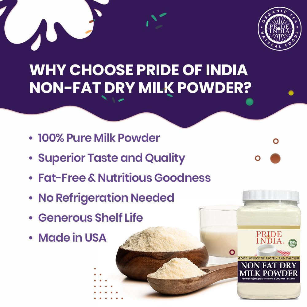 Pride Of India Nonfat Dry Milk Powder, Protein & Calcium Rich, 20 Ounce Jar