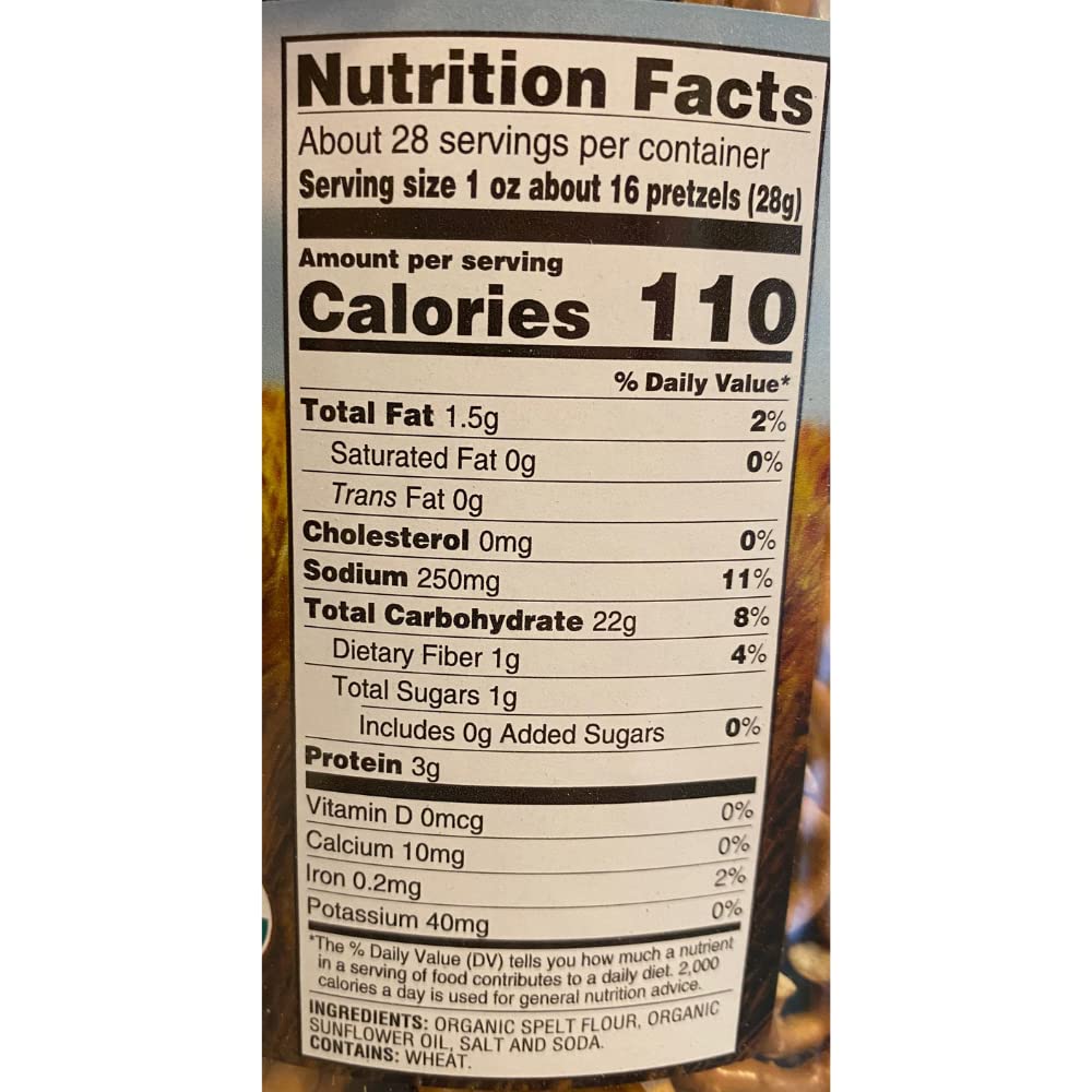 Hanover Organic Ancient Grain Spelt Sea Salt Pretzels Low Fat Cholesterol Trans Fat Free Party Snacks Resealable Container 28 oz