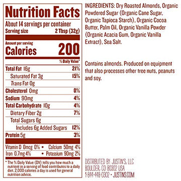 Justins Vanilla Almond Butter  No Stir  Gluten-free  Responsibly Sourced  16oz Jar
