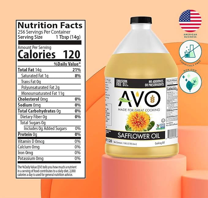 Avo Naturally Processed Non-Gmo High Oleic Safflower Oil, 1 Gallon