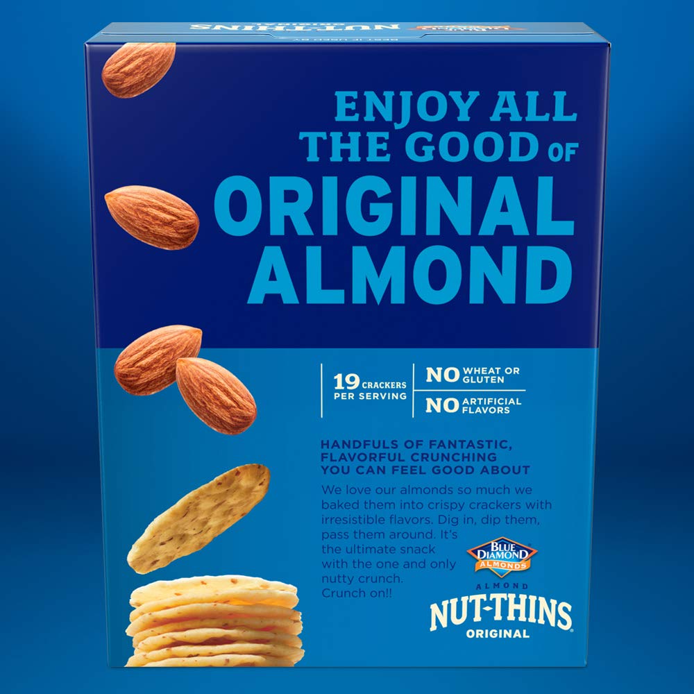 Blue Diamond Almonds Nut Thins Gluten Free Cracker Crisp Snacks, Original, 4.25 Oz Boxes (Pack of 6)