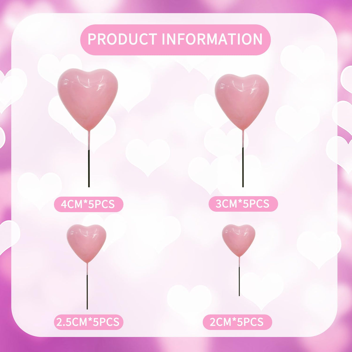 Beishida 20 Pcs Pink Heart Cake Toppers 3D Heart Cake Toppers Foam Toppers Cake Decoration Happy Birthday Cake Diy Cake Insert F