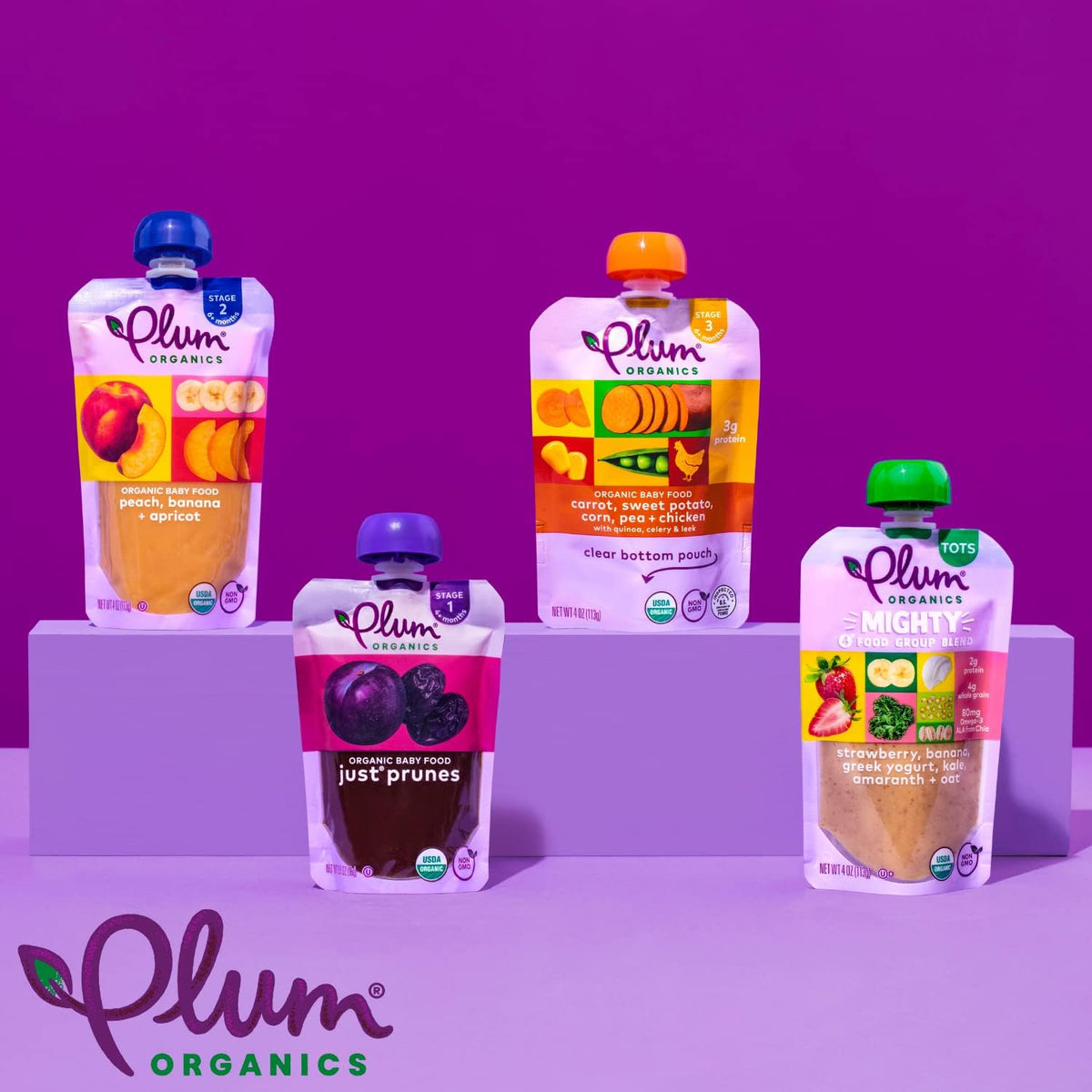 Plum Organics Mighty 4 Organic Toddler Food - Strawberry, Banana, Greek Yogurt, Kale, Amaranth, And Oat - 4 Oz Pouch (Pack Of 12